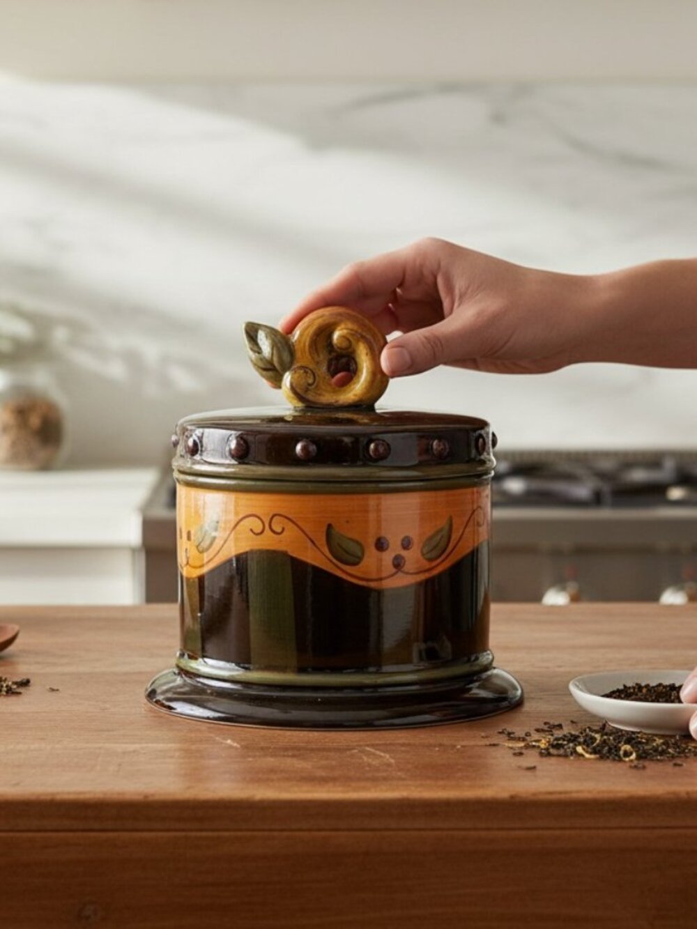 DEMDACO "Chocolate Berries" Hand-Painted Ceramic Covered Jar / Canister